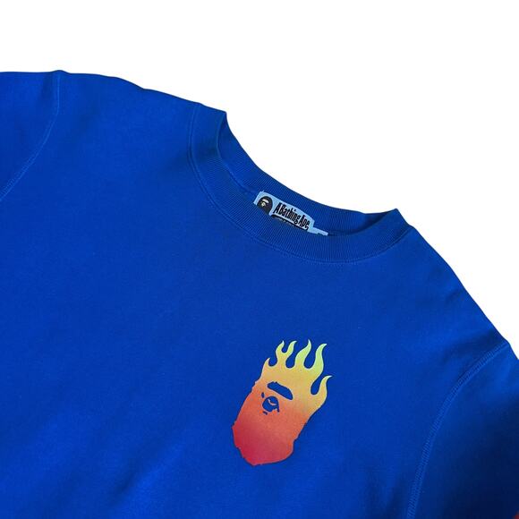 M Bape Royal Blue Flame Crewneck Sweater - Picture 3 of 5